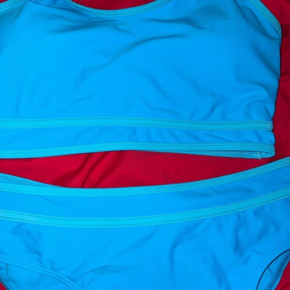 Elegant 2 Tone Blue Two-piece cheeky 
High waisted bikini - Picture 5 of 11